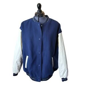 Divided by H&M Navy & White Varsity Jacket / Letterman Style Size Large Unisex